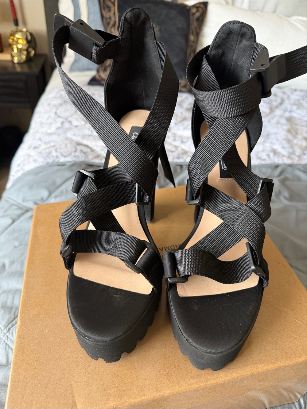 Black Strappy Platform Sandals for Women